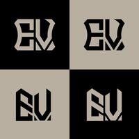 EV polygon, circle, hexagon, flat and simple letter logo set in one artboard. EV minimalist and classic logo. vector