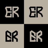 ER polygon, circle, hexagon, flat and simple letter logo set in one artboard. ER minimalist and classic logo. vector