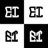 EI polygon, circle, hexagon, flat and simple letter logo set in one artboard. EI minimalist and classic logo. vector