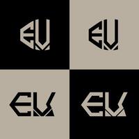 EV polygon, circle, triangle, hexagon, flat and simple letter logo set in one artboard. EV minimalist and classic logo. vector