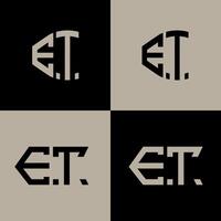 ET polygon, circle, triangle, hexagon, flat and simple letter logo set in one artboard. ET minimalist and classic logo. vector