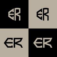ER polygon, circle, triangle, hexagon, flat and simple letter logo set in one artboard. ER minimalist and classic logo. vector