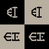 EI polygon, circle, triangle, hexagon, flat and simple letter logo set in one artboard. EI minimalist and classic logo. vector