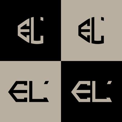 EL polygon, circle, triangle, hexagon, flat and simple letter logo set in one artboard. EL minimalist and classic logo.