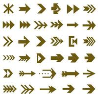 Gold Arrows Symbols Icons Set with Straight Lines Dotted and Zigzag Patterns vector