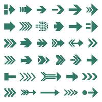 Green Arrows Symbols Icons Set with Straight Lines Dotted and Zigzag Patterns vector
