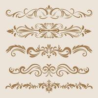 Beige color elegant intricate design ornate elements decorative, swirls, frames, dividers, borders vector