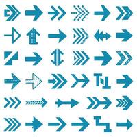 Aquamarine Arrows Symbols Icons Set with Straight Lines Dotted and Zigzag Patterns vector