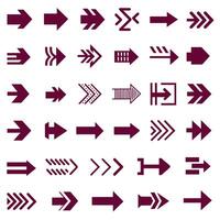 Maroon Arrow Icon Set with Diverse Designs and Orientations vector