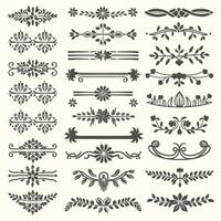 Set of vintage floral design elements, decorative elements and borders vector