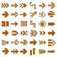 Orange Arrows Symbols Icons Set with Straight Lines Dotted and Zigzag Patterns vector