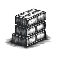 A black and white drawing of a stack of bricks vector