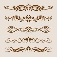 Brown color classic intricate design ornate elements decorative, swirls, frames, dividers, borders vector