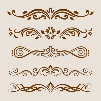 Brown color classic intricate design ornate elements decorative, swirls, frames, dividers, borders