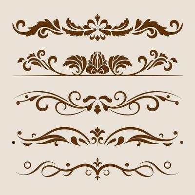 Brown color vintage intricate design ornate elements decorative, swirls, frames, frames, borders