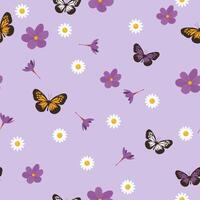 Seamless flower and butterfly pattern. Simpless elements for textile, paper, fabric, background vector
