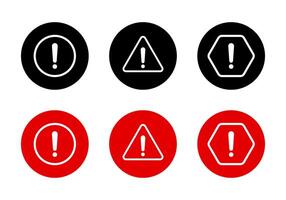 Warning sign, caution icon set on circle background. Danger sign symbol vector