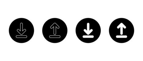 Download and upload icon on black circle. Downloading and uploading sign symbol vector