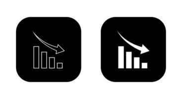 Decrease bar graph icon on black square. Statistic concept vector