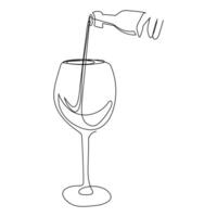 Glass of wine in continuous line art drawing style Minimalist black line sketch line art vector