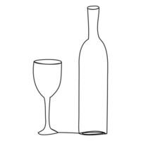 Glass of wine in continuous line art drawing style vector