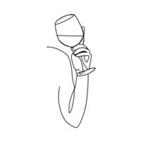 Continuous single line drawing of a bottle of wine and a glass. vector