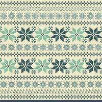 Seamless Pixel Art Scandinavian Winter Knit Pattern with Snowflakes and Geometric Designs in Soft Blue and Green Tones on Beige Background vector