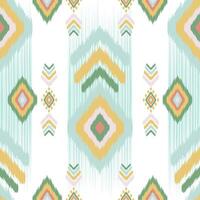 Seamless Pastel Tribal Geometric Pattern with Ikat Motifs in Southwestern Style - Diamond Shapes, Zigzag Lines, Ethnic Boho Design in Soft Green, Mustard, Blush, and Aqua Colors for Textiles vector
