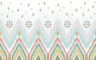 Seamless Pastel Tribal Geometric Pattern with Ikat Motifs in Southwestern Style - Diamond Shapes, Zigzag Lines, Ethnic Boho Design in Soft Green, Mustard, Blush, and Aqua Colors for Textiles vector