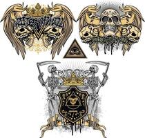 Set skulls and skeleton with a scythe vector