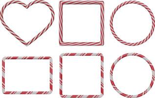 set of isolated candy cane frames. realistic 3d frames with red and white stripes vector