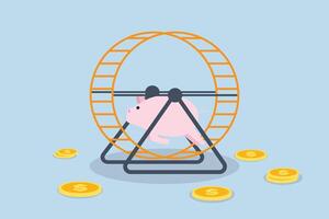 Financial habit, Attempted using piggy bank while participating in rat race or spinning on hamster wheel. vector