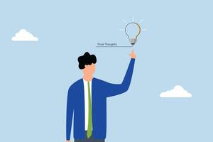 Final thoughts, Entrepreneur struck with brilliant idea for last minute insights. vector