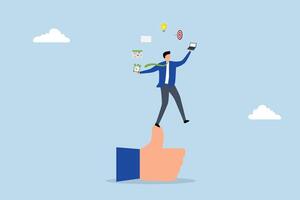 competence and ability to success in work, Skilled entrepreneur balancing work materials while giving a thumbs up gesture. vector