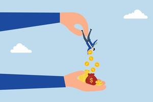 Tax hike, avaricious businessman exploits the smaller individuals by intimidating them into giving up all their money. vector