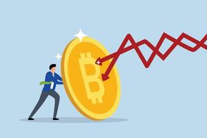 Bitcoin as safe haven of crypto and stock market crash, investor businessman obscured by shield of bitcoin. vector