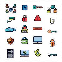 Cyber Security Outline Color Icon, Element, Symbol Set vector