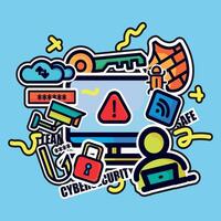 Cyber Security Safe Team Sticker, Pattern Abstract Style. vector