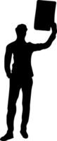 Man Holding a Poster Above Head Design Element vector