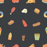 Seamless pattern with food and drinks vector