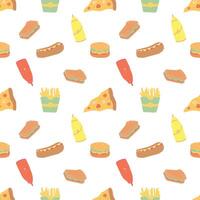 Seamless pattern with fast food items vector