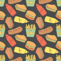 Seamless pattern with hamburgers and fries vector