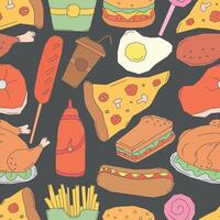 Seamless pattern with fast food vector