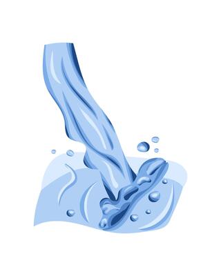 Steam of water falling down in flat hand drawn style. Splashes of water or paint. Pouring water motion