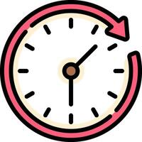 A clock with a red arrow pointing to the right vector