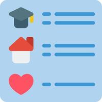 A flat icon with a heart, a house and a graduation cap vector