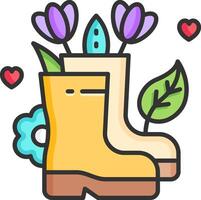 A pair of yellow boots with flowers and hearts vector