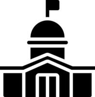 A black and white image of a building with a flag on top vector