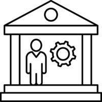 A man is standing in front of a building with a gear vector