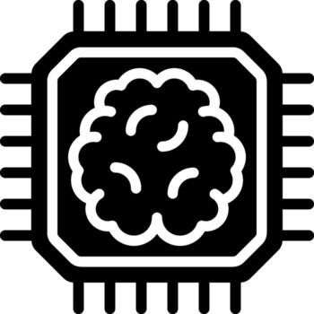A black and white image of a computer chip with a brain inside vector